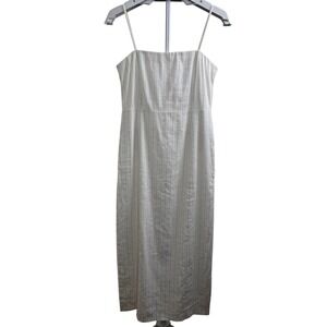 Theory White Pinstripe Linen Spaghetti Strap Midi Dress 4 Square Neck 90s NY